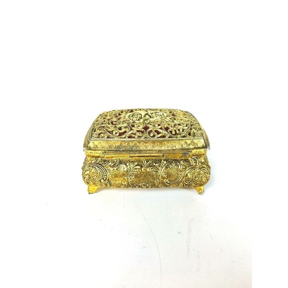 Vintage Sankyo Gold Filigree Musical Jewelry Open Work Trinket Box Made in Japan - Picture 6 of 11
